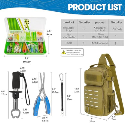 THKFISH 79 Pcs Fishing Tool Kit, Fishing Backpack with Tackle Boxes Fishing Pliers Kit Fishing Bait Lure Gear Kit Include Fish Hook Remover, Fishing Lures, Lip Gripper - color: Camouflage