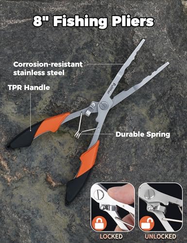 Fishing Tools Kit,Fishing Hook Remover Pliers | Fish Lip Gripper, Muti-Function Fishing Gear with Lanyard, Saltwater Resistant Fishing Accessories - color: 8"Fishing Pliers Orange