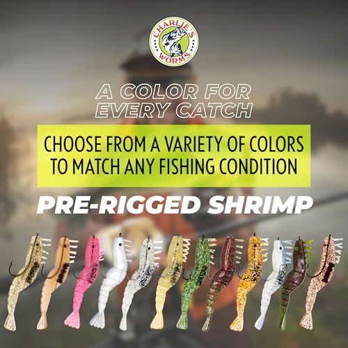 Charlie's Worms Soft Plastic Shrimp - Scented Fishing Bait - 3pk - color: Clear Red Glitter