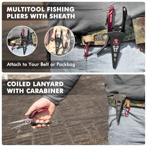 TRUSCEND Easy Use Lockable Fishing Pliers with Tungsten Carbide Cutter, Innovative Ergonomic Handy Handle, Saltwater Corrosion Resistant Teflon Coated Fishing Tool, Light Multi-Function Fishing Gear - color: A3-red