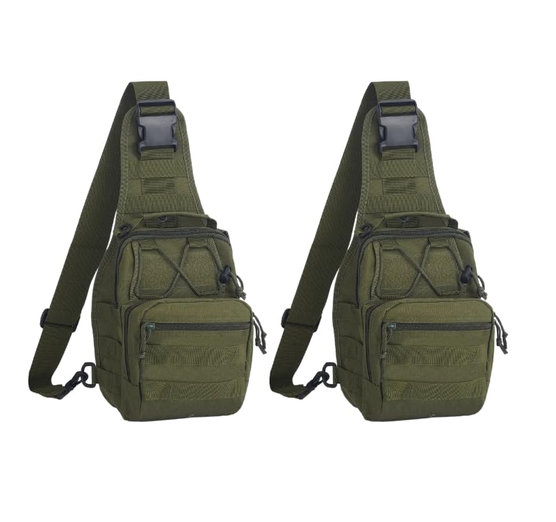 FAMI Outdoor Tactical Bag Backpack, Military Sport Bag Pack Sling Shoulder Backpack Tactical Satchel for Every Day Carry (Army Green 2 Packs) - color: Army Green 2 Packs