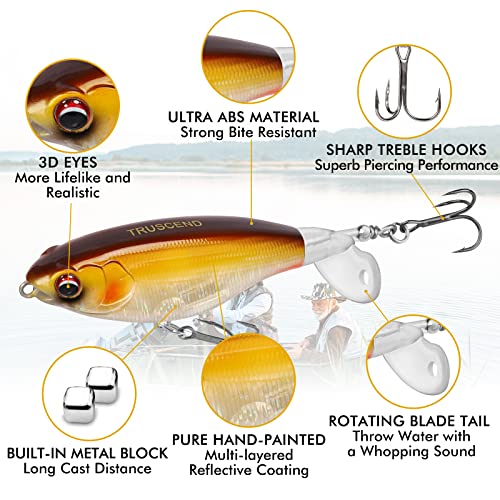 TRUSCEND Popobait Easy Catch Fishing Lures with BKK Hooks, Instant Startup, Longer Cast, Balanced Spray/Sound/Swim, Plopper Topwater Lures for Bass, Trout, Pike, Walleye, Freshwater Saltwater Fishing - color: B1-3.5",0.4oz