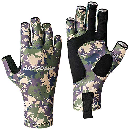 Bassdash ALTIMATE UPF 50+ Sun Protection Fingerless Fishing Gloves Men - color: Jungle Camo, size: Medium