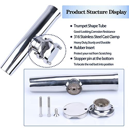 (2X) 316 Stainless Tournament Style Boat Fishing Holder Clamp on Fishing Rod Holder for Boat 1-1/4" to 2" Rail Gimbal Pin at Bottom
