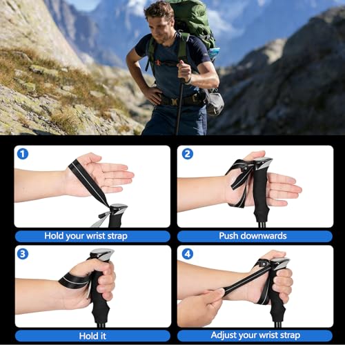 Deepfeel Collapsible Trekking Pole Adjustable Hiking Pole - Aluminum Alloy 7075 Walking Stick with Telescopic & Foldable Tri-fold Design for Travel Camping Climbing Walking - color: Black