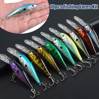 Crankbait Fishing Lures Hard Bait Shallow Diving Crank Bait Lifelike Swimbait Lures for Bass Trout Walleye Pike Freshwater Saltwater Fishing Lure - color: A-10pcs-3.7in/0.36oz