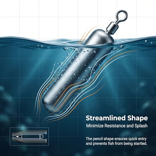 Drop Shot Fishing Weights with Rolling Swivel Streamlined Lead Fishing Sinkers for Freshwater Saltwater Catfish Bass Casting Fishing and Bottom Fishing Rigs - size: 3/8oz-20pcs-pencil1