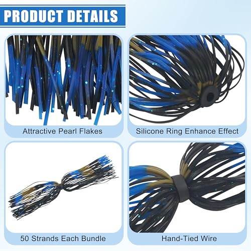 Silicone Jig Skirts Spinnerbait Skirts 50 Strands Bass Fishing Lure Skirts Replacement for DIY Spinner Baits Buzzbaits Squid Jig Accessories - style: B--12 Packs