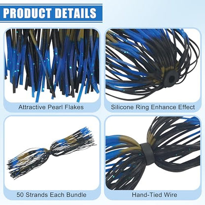 Silicone Jig Skirts Spinnerbait Skirts 50 Strands Bass Fishing Lure Skirts Replacement for DIY Spinner Baits Buzzbaits Squid Jig Accessories - style: B--12 Packs