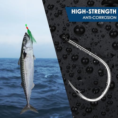 10 pcs Mackerel Feathers Rigs Saltwater, Pre-Tied Sea Fishing Bait Rigs with Luminous Colorful Feathers/Luminous Beads Bionic Flying Insects, Lure Rigs for Mackerel, Pollock, Cod, Bass - size: Hook Size 18, style: Style 2