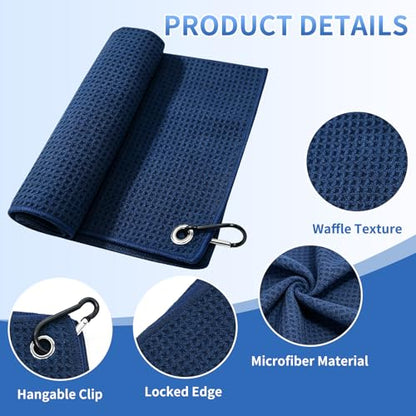 Fishing Towel with Clip,16" X 16",Waffle Pattern Effective Cleaning of Fishing Gear Accessories,Microfiber Absorbent Camping Towel for Men,Hiking Towel,Golf Towel,Blue - color: Blue