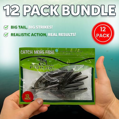 Soft Plastic Paddle Tail Swimbaits – 3 1/4", 4" & 5" Soft Plastic Fishing Lures with Extra-Large Tail for Lifelike Swimming Action – Freshwater & Saltwater - color: Smoke, size: 3 1/4 Inch - 12 Pack