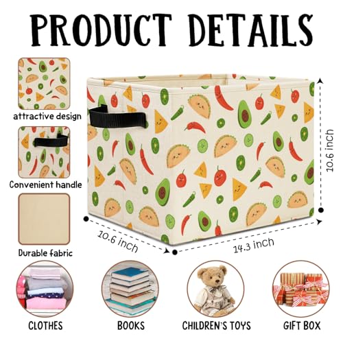 Trendy Cute Mexican Storage Bins Box with Handles, Mexican Food Taco Avocado Chili Pepper Tomato Collapsible Basket Hamper Clothes Toys Organizer for Kids Room Home Kitchen - color: Mexican Food