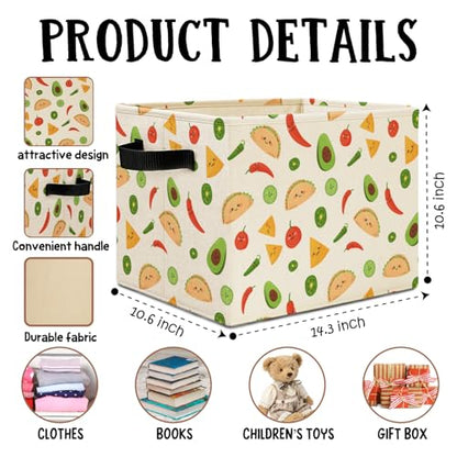 Trendy Cute Mexican Storage Bins Box with Handles, Mexican Food Taco Avocado Chili Pepper Tomato Collapsible Basket Hamper Clothes Toys Organizer for Kids Room Home Kitchen - color: Mexican Food