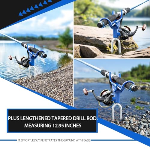 DZrudun Fishing Rod Holder for Ground, Fishing Pole Holders for Ground 2/4PCS, Rod Holders for Bank Fishing with Long Drill Stake Rod Stand for Shore, Beach, Mud, Catfish, Gift for Men,360° Adjustable - style: 4 Pack Blue Fishing Rods Holder