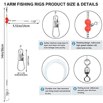 YOTO Fishing Leaders,Saltwater Tackle Rig with Swivels Snap, High-Strength Fishing Wire Gear Equipment for Lures Bait Or Hooks,1Arm and 2Arm - color: White Nylon Leaders, style: 1arm，24pack