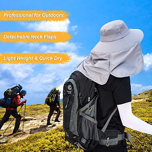 Women Wide Brim Face Mask Sun Hat Detachable Neck Face Flap Ponytail UV Protection Visor Hat Garden Fishing Hiking - color: Bg9215-lightgray