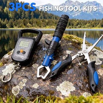 THKFISH Telescoping Fishing Rod and Reel Combo with Backpack, Carbon Fiber Travel Fishing Pole Spinning Reel Kit with Fishing Lures, Fishing Tools Kit for Men - color: Khaki Backpack With Fishing net, size: 39IN
