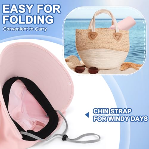 Skicuff 1/3 Pcs Women Sun Hat with Neck Flap Face Cover UPF 50+ UV Protection Wide Brim Visor Fishing Hat for Outdoor Hiking - color: Pink