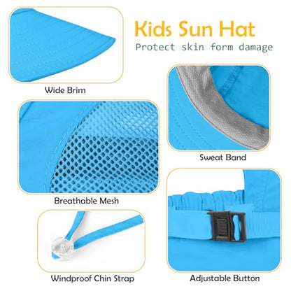Kids Sun Hat UPF50+ Summer Beach Play Sun Protection Hats with Neck Flap for Ages 5~14 Girls Boys - color: Blue