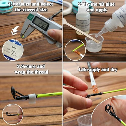 FishTrip Rod Tip Repair Kit, 20/60/70/90/230pcs Fishing Rod Tips Replacement Kit Stainless Steel Ceramic Guides Ring Fishing Pole Eyelets Repair Kit - color: G_30pcs Repair Kit