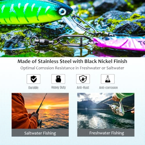 Ball Bearing Swivels with Fishing Speed Clips | Power Clip, Crankbaits Swimbaits Lures Quick Change Clips, Stainless Steel,Prevent Line twist, Saltwater Fishing, Black - size: F (62 Lbs) 25Pcs
