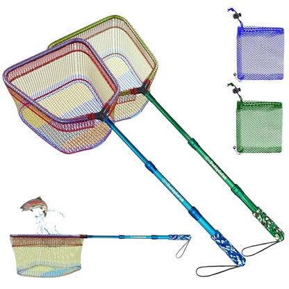 DaddyGoFish Kids Fishing Net - Extendable Telescopic Landing Net for Boy Girl Children Catching Small Fish Crab Shrimp Minnow Dragonfly Beach Pier Lake River Ocean - color: Style 2 (2 Pack, Blue + Green)