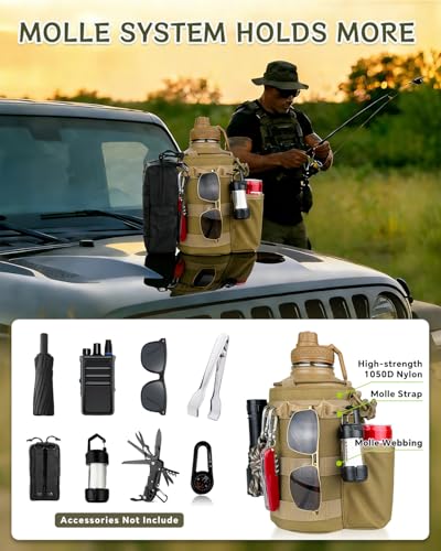 COOLYARD Water Bottle Holder with Strap Crossbody Sling Carrier Bag with Phone Pocket Molle Tactical Pouch for Walking Hiking Camping Gym Travel - color: Brown