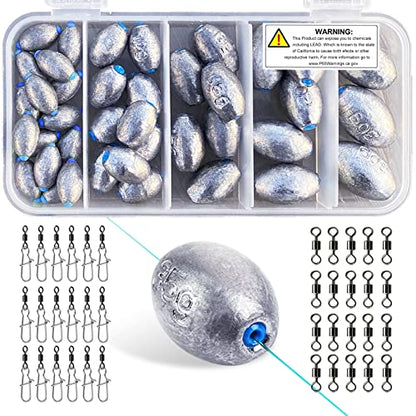 Egg Fishing Sinkers Weights Assortment Lead Oval Shape Bass Casting Worm Bullet Tackle for Saltwater Freshwater Fishing - style: Snap-barrel-swivels