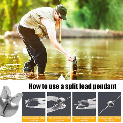 YOTO Removable Split Shot Fishing Weights Sinkers Kit, Reusable Duckbill Open Mouth Lead Sinker, Soft Fishing Sinkers & Weights for Freshwater Bass Trout - color: Sinker