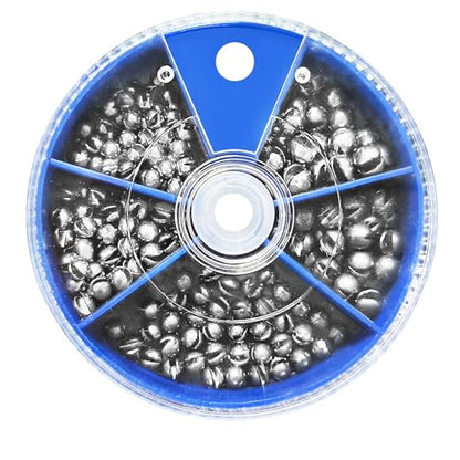 Split Shot Fishing Weights Sinkers, Fishing Split Shot Weights, Removable Split Shot Sinkers for Fishing Line, Round Dispenser Box for Bass Trout Crappie Panfish