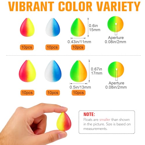 Dovesun 220/104/80/60/54/52/42pcs Pompano Rig Floats for Surf Fishing Foam Bobbers for Fishing Fly Fishing Bobbers Floats Bright Color Kit/Round/Cylindrical/Heart/Bullet/Pill/Spin Shape - color: Heart-60pcs