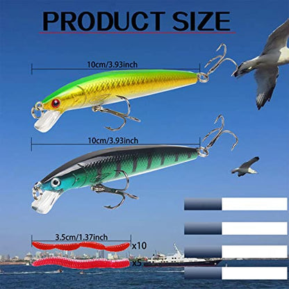Gah Fishing Lure Kit Mixed Hard Baits Minnow Crankbaits Swimbait for Bass Pike Trout Salmon fit Saltwater and Freshwater Suspending Shallow Diving.