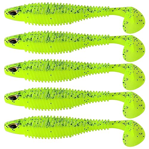 MAFIMOEA 40/30/25Pcs Paddle Tail Swim Baits Lures Fishing Soft Plastic Lure Kit for Bass Trout Walleye Crappie 6.5cm 7.5cm 10.5cm - color: Yellow, size: 2.55IN/6.5CM - 40PCS