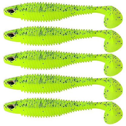 MAFIMOEA 40/30/25Pcs Paddle Tail Swim Baits Lures Fishing Soft Plastic Lure Kit for Bass Trout Walleye Crappie 6.5cm 7.5cm 10.5cm - color: Yellow, size: 2.55IN/6.5CM - 40PCS