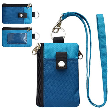 CHENSPRX Minimalist RFID Blocking Small Wallet with ID Window,WaterResistant Zip Id Case Wallet with Lanyard Keychain for Cards,Cash,Travel,Women,Men - color: ElectricBlue+SkyBlue