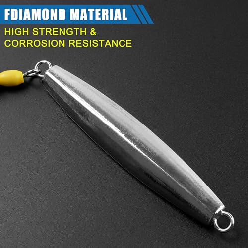 Diamond Jig Saltwater Fishing Lures Casting Jigging Spoon with Tube Tail Stainless Steel Hooks Trolling Lures Striped Bass Metal Jig for Deep Sea Surf Fishing Bottom Dragging Sinking - color: Yellow, size: 6 oz