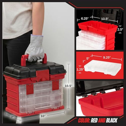 Stalwart Portable Tool Box Small Parts Organizer with Drawers, Red - color: Red and Black