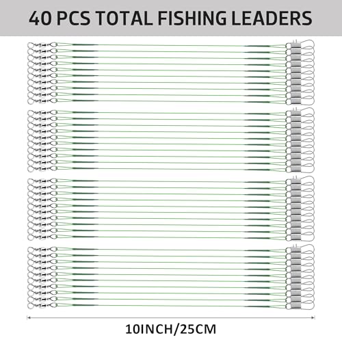 40Pcs Anti-Bite Wire Fishing Leaders with Swivel Snap | Multi-Strand Stainless Steel Fishing Leader Line for Lures, Bait Rigs & Hooks, Pike and Bass Fishing, 8in/10in/12in - size: 10in_25cm_40pcs