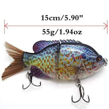 5.9in Multi Jointed Swimbait Fishing Lures Bait,2 Segment Big Giant Sinking Fishing Bass Lures,Crankbaits Swimbaits with Treble Hook - color: 5.9in,1.94oz-Color E