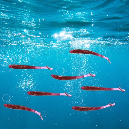 Soft Fishing Lures - Paddle Tail Swim Bait for Bass, Trout in Saltwater & Freshwater - Rigged with Hooks - Durable ABS Plastic - color: Purple Red, size: 2.95"