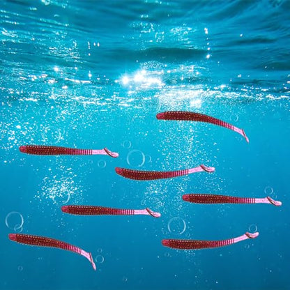 Soft Fishing Lures - Paddle Tail Swim Bait for Bass, Trout in Saltwater & Freshwater - Rigged with Hooks - Durable ABS Plastic - color: Purple Red, size: 2.95"