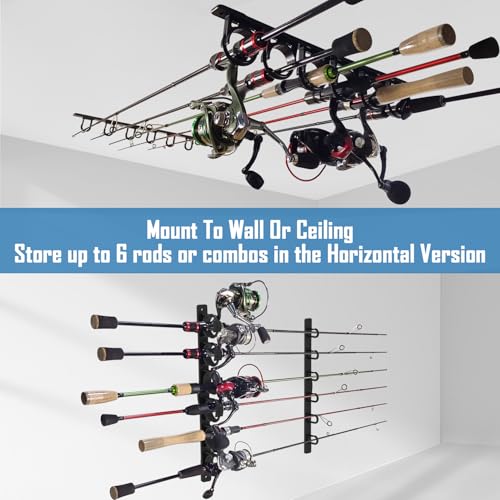 Aventik Vertical/Horizontal Fishing Rod Holder For Garage, Wall, Ceiling Holds Up To 6/12 Fishing Pole Holders(Black) - style: Black 1Pack