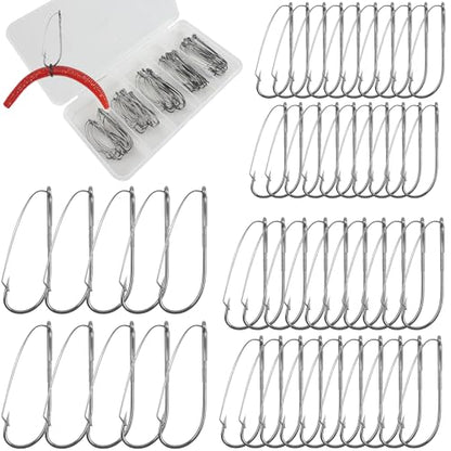 Wacky Weedless Hooks Kit,50pcs Weedless Wacky Rig Bass Fishing Hooks with Wire Guard for The Wacky Rig & Neko Rig Assorted Size 1/0 2/0 3/0