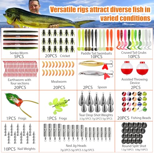 Large 3 Layers Tackle Box with Fishing Tackle Included, 423 Pcs Fishing Lures Kit Crankbaits Fishing Hooks Spoon Worm Tackle Fishing Bait Accessories for Bass Trout Freshwater Saltwater