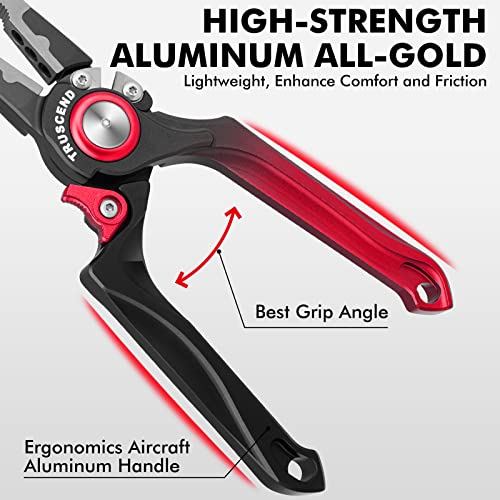 TRUSCEND Easy Use Lockable Fishing Pliers with Tungsten Carbide Cutter, Innovative Ergonomic Handy Handle, Saltwater Corrosion Resistant Teflon Coated Fishing Tool, Light Multi-Function Fishing Gear - color: D3-red