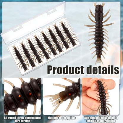 36 Pcs Hellgrammite Fishing Lures 3 Inch Soft Plastic Hellgrammite Fly Realistic Fishing Bait Artificial for Freshwater - color: brown
