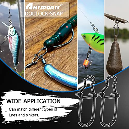 AMYSPORTS High Strength Fishing Snap Clip Duo Lock Snap Swivel Stainless Quick Change Fishing Snaps Solid Black Nickel 26lb-220lb - size: Size4（77lb）100pcs