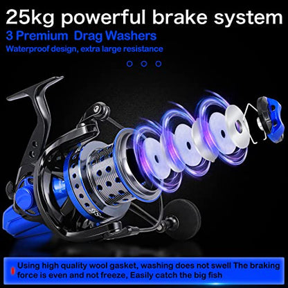 Sougayilang Spinning Reels 10000 Series Surf Fishing Reels, Ultra Smooth Powerful with CNC Aluminum Spool, Inshore & Offshore Saltwater Fishing - color: Blue- SFL10000