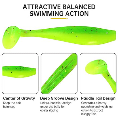 MAFIMOEA 50 Pcs Soft Fishing Lures Plastic Paddle Tail Swim Baits Kit for Bass Trout Walleye Crappie 5 Mixed Colors Fishing Soft Plastic Lure Kit 5.5CM - color: Orange